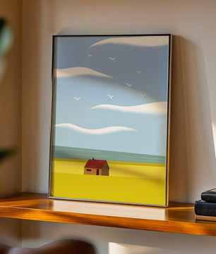 Minimalistic Landscape with House and Sky