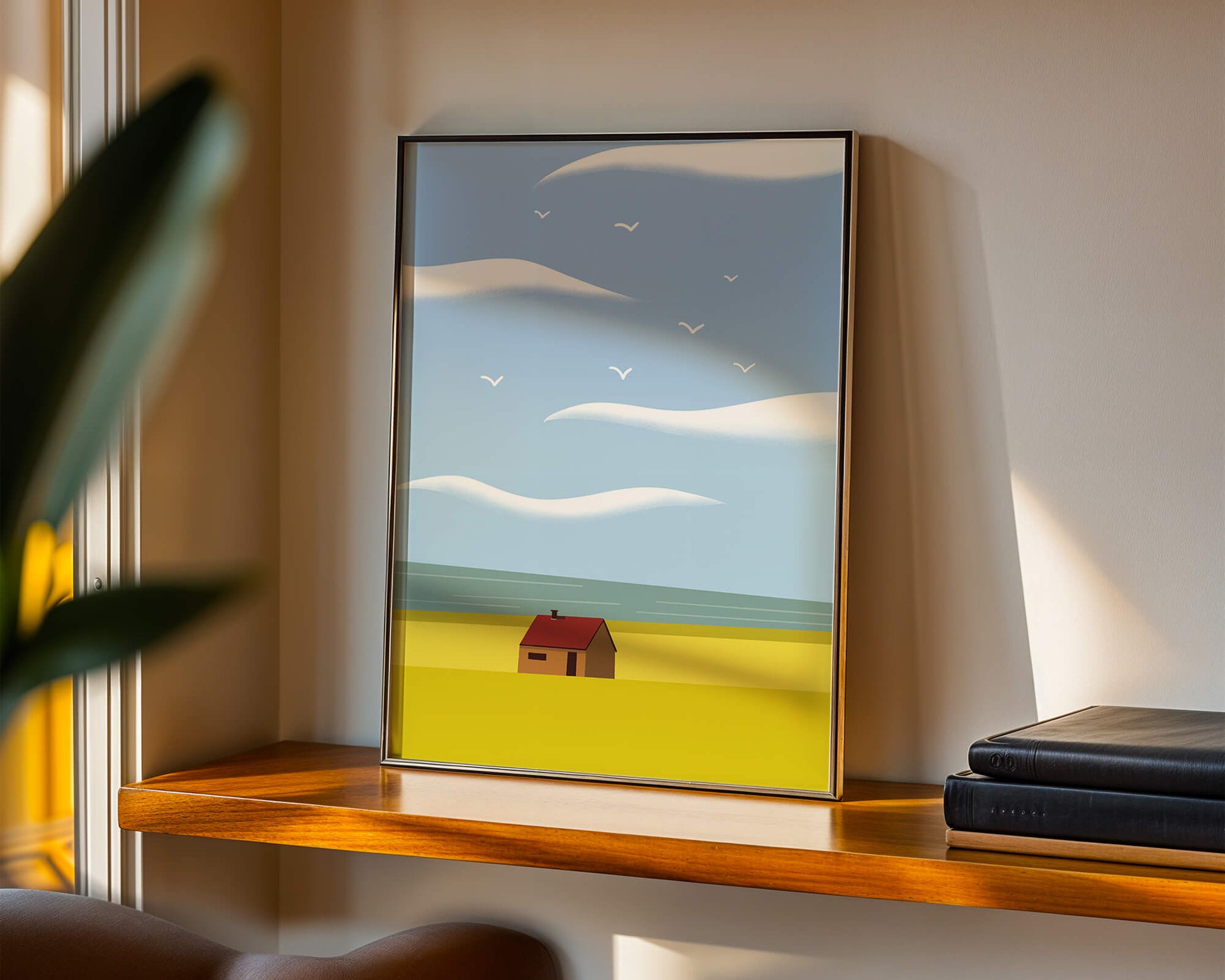 Minimalistic Landscape with House and Sky