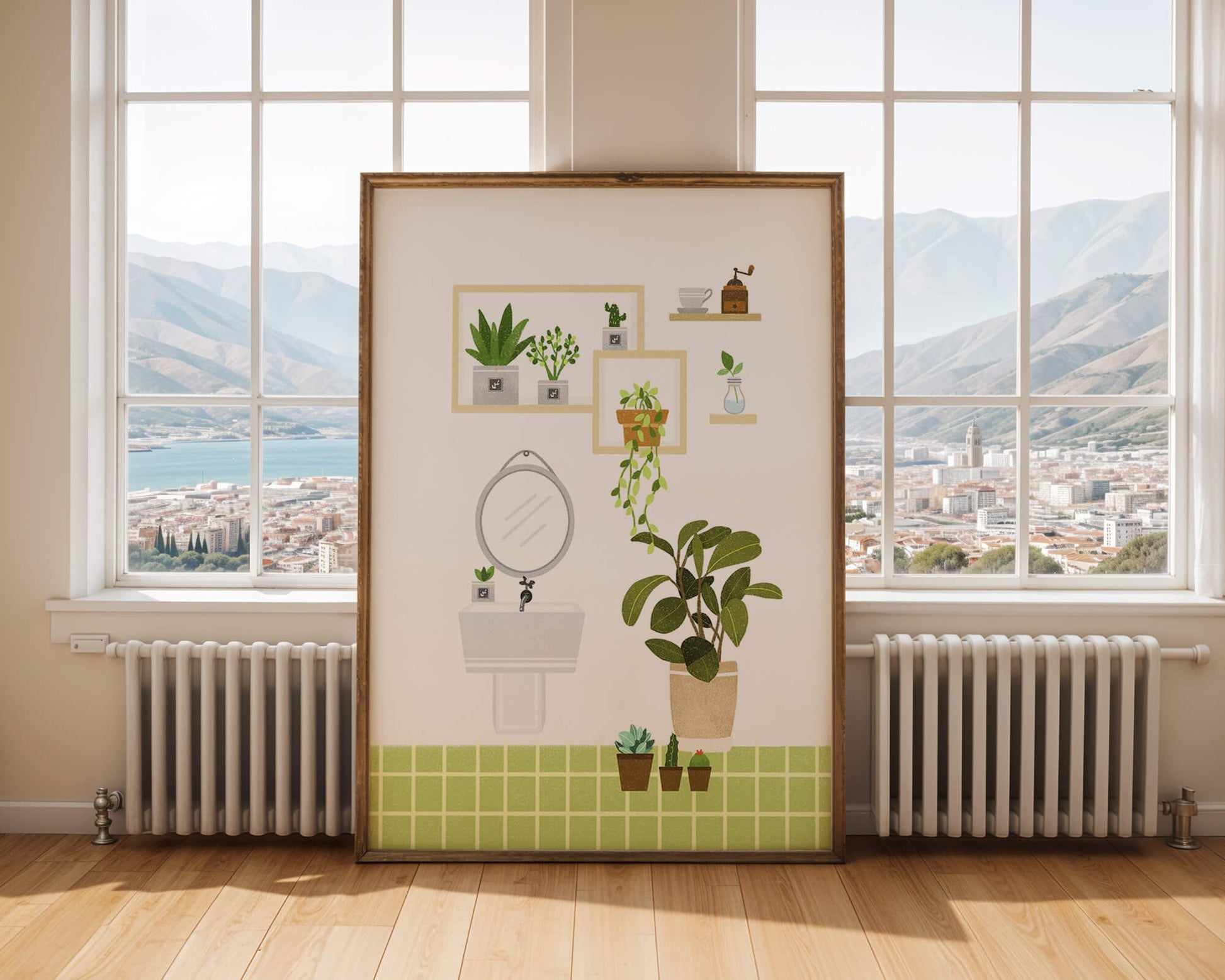 Stylish bathroom interior with plants and modern decor