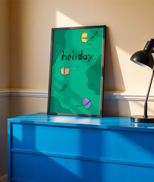 Diseño temático de vacaciones colorido con libros y hojas