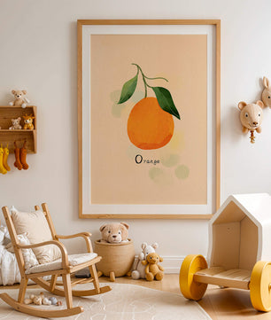 Illustration of a Single Orange with Leaves on a Textured Background - Mi tienda