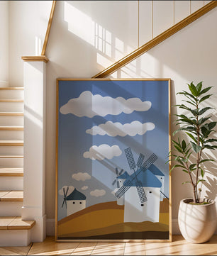 Scenic Windmills on a Sunny Day with Blue Skies and Clouds