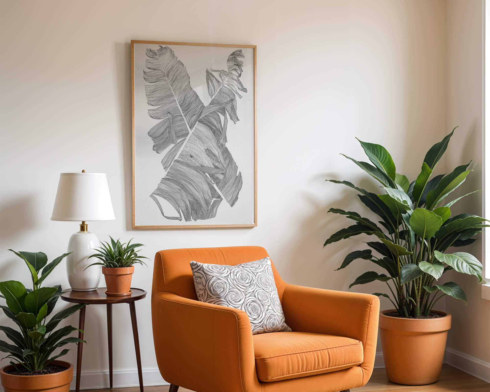 Monochrome Abstract Illustration of Overlapping Leaves