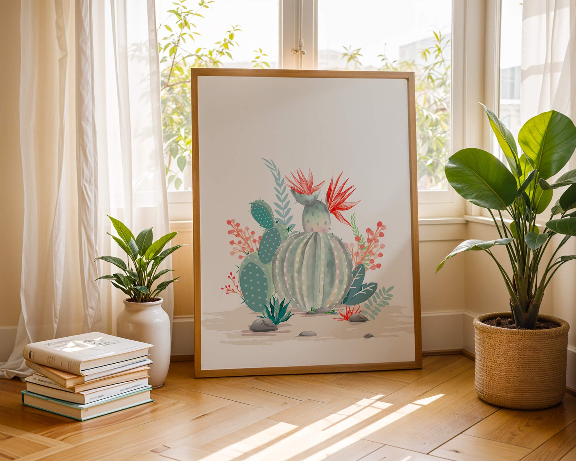 Colorful Cactus Arrangement With Red Blooms And Desert Plants - Mi tienda