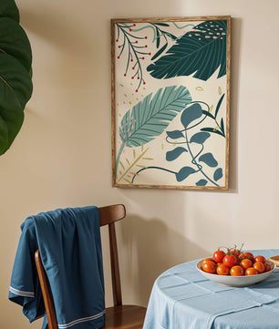 Abstract Botanical Illustration with Colorful Leaf Patterns