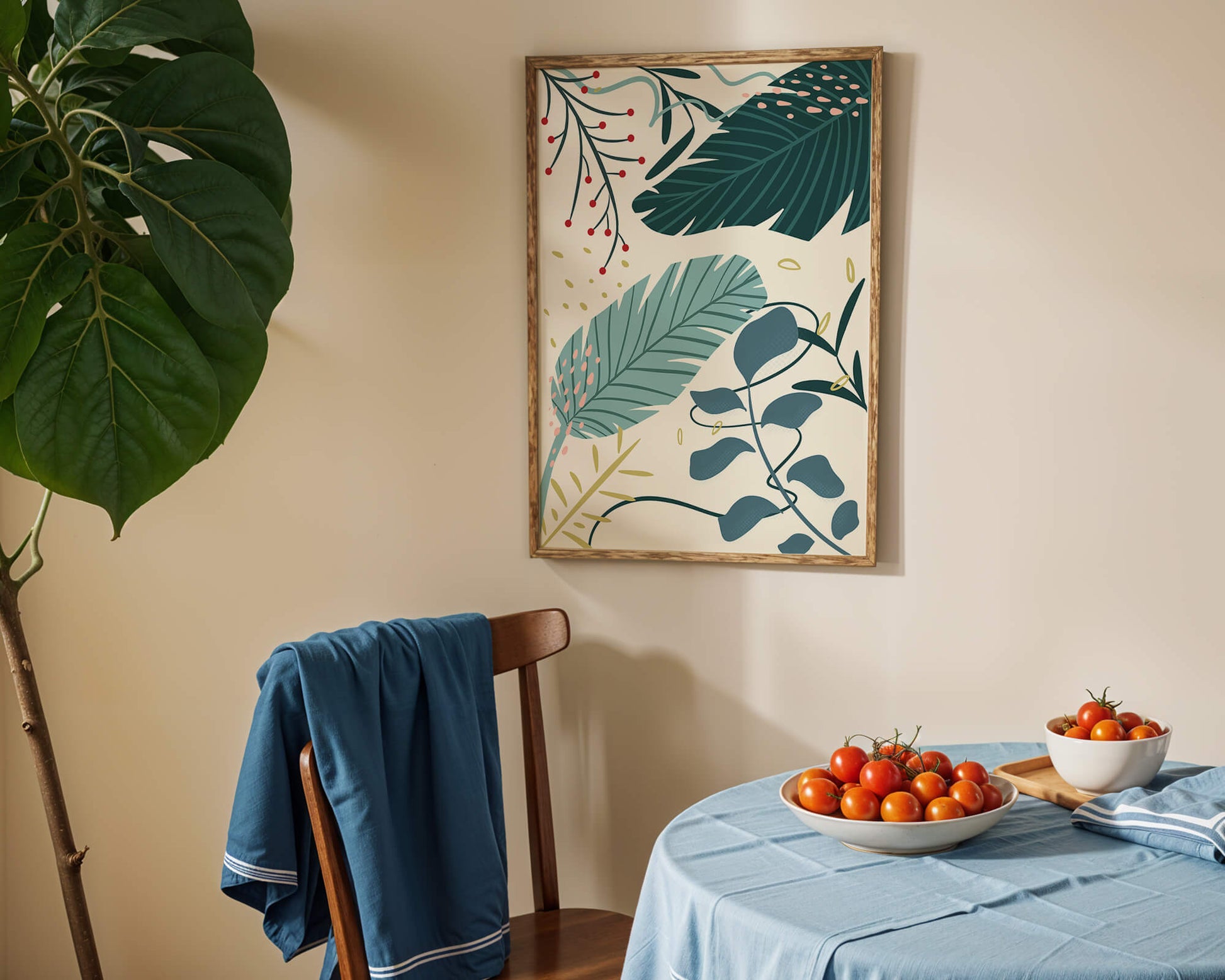 Abstract Botanical Illustration with Colorful Leaf Patterns