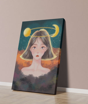 Surreal portrait of a girl with celestial elements