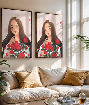 Illustration d'une fille animée avec une couronne et des roses