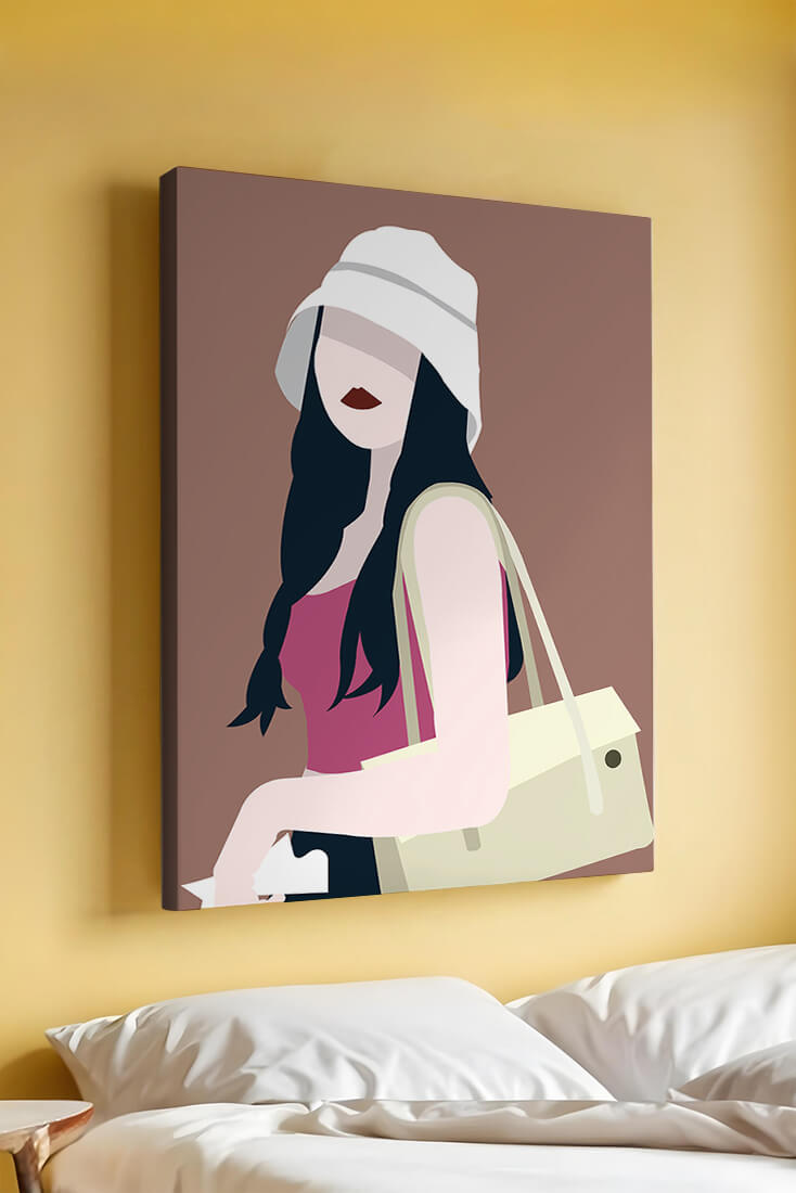 Stylish illustration of a woman in a bucket hat and casual outfit