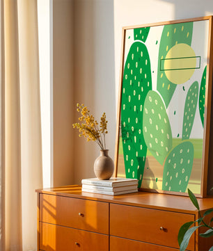 Art abstrait de cactus avec des éléments verts et jaunes