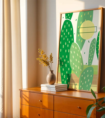 Abstract cactus art with green and yellow elements