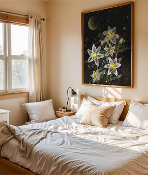 Luminous Night Flowers Under a Starry Sky with Golden Moon - Mi tienda
