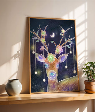 Illuminated Fantasy Deer with Floral Antlers and Hanging Stars - Mi tienda