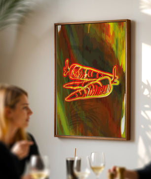 Abstract art featuring neon carrots on a colorful background