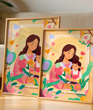 Ilustración de madre e hija con flores para el Día de la Madre