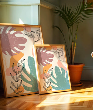 Illustration botanique abstraite avec des motifs de feuilles colorés