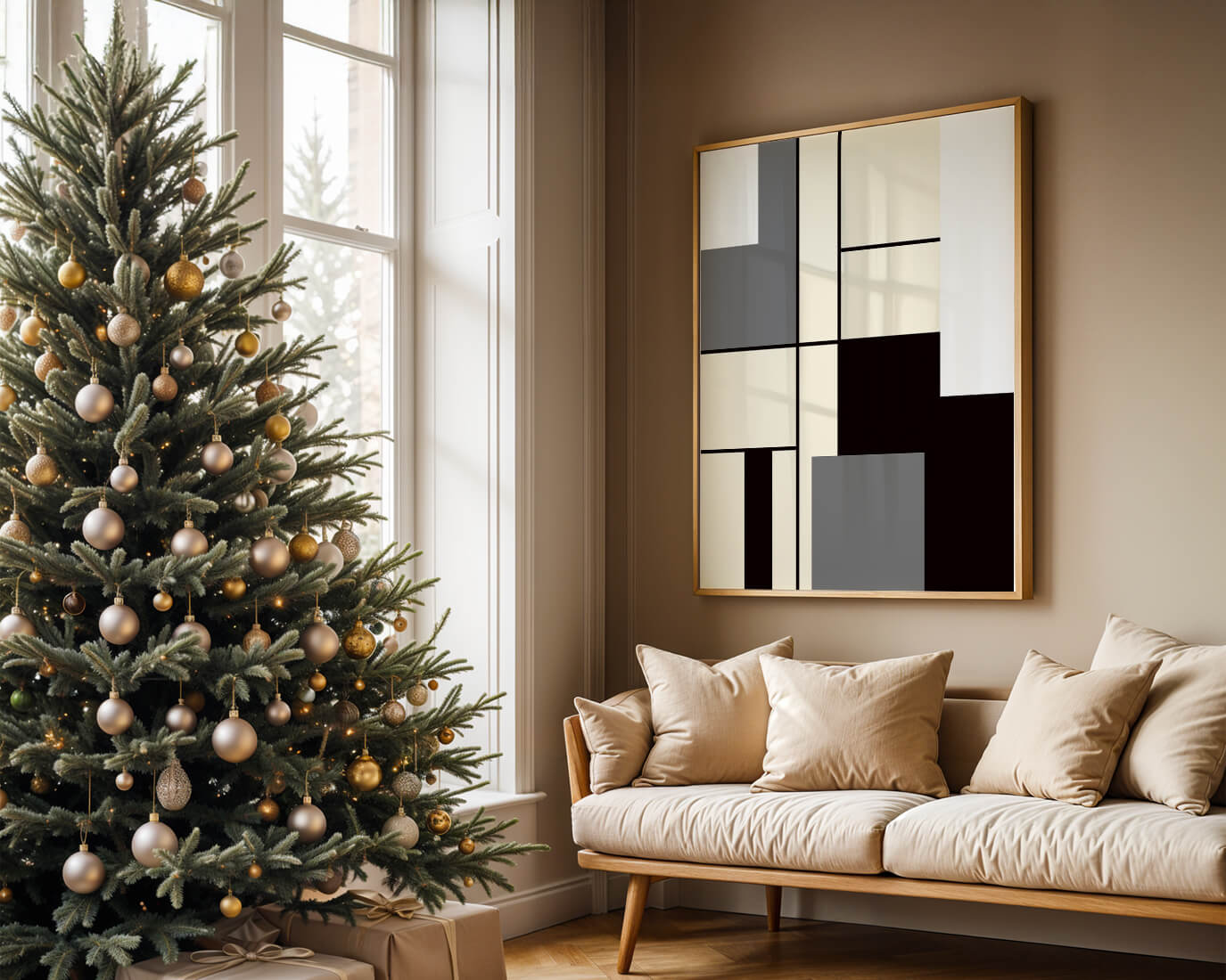 Abstract geometric design with muted shades and bold lines