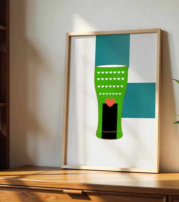 Green vase with heart pattern and minimalistic design