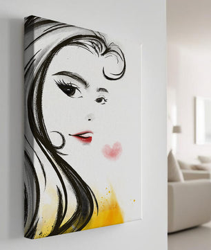 Dibujo de retrato elegante con labios rojos y motivo de corazón