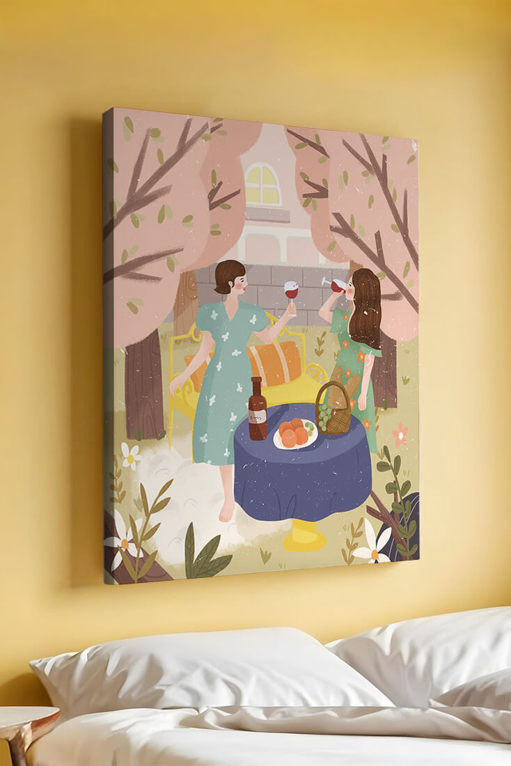 Reunión primaveral en el jardín con vino y frutas