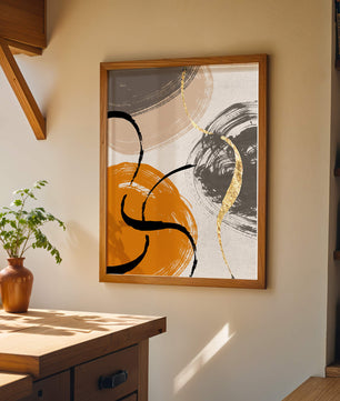 Abstract Art with Orange, Black, and Gold Brushstrokes - Mi tienda