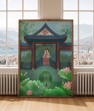 Traditional Chinese Pavilion with Women in Garden Scene - Mi tienda