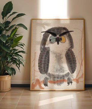 Whimsical Owl Illustration with Colorful Eyes