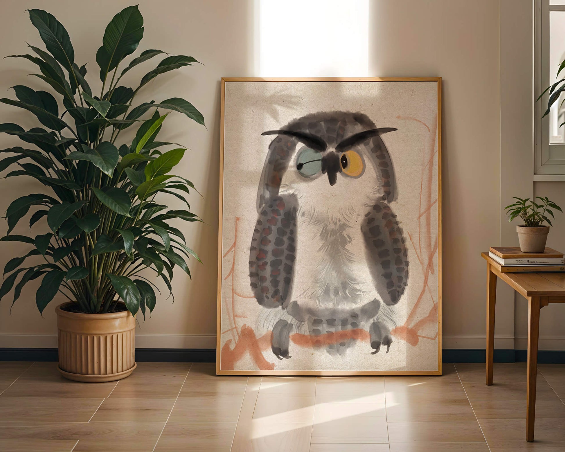 Whimsical Owl Illustration with Colorful Eyes