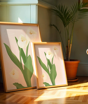 Elegant white tulips illustration on pastel background