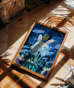 Cute rabbit in a dreamy moonlit forest