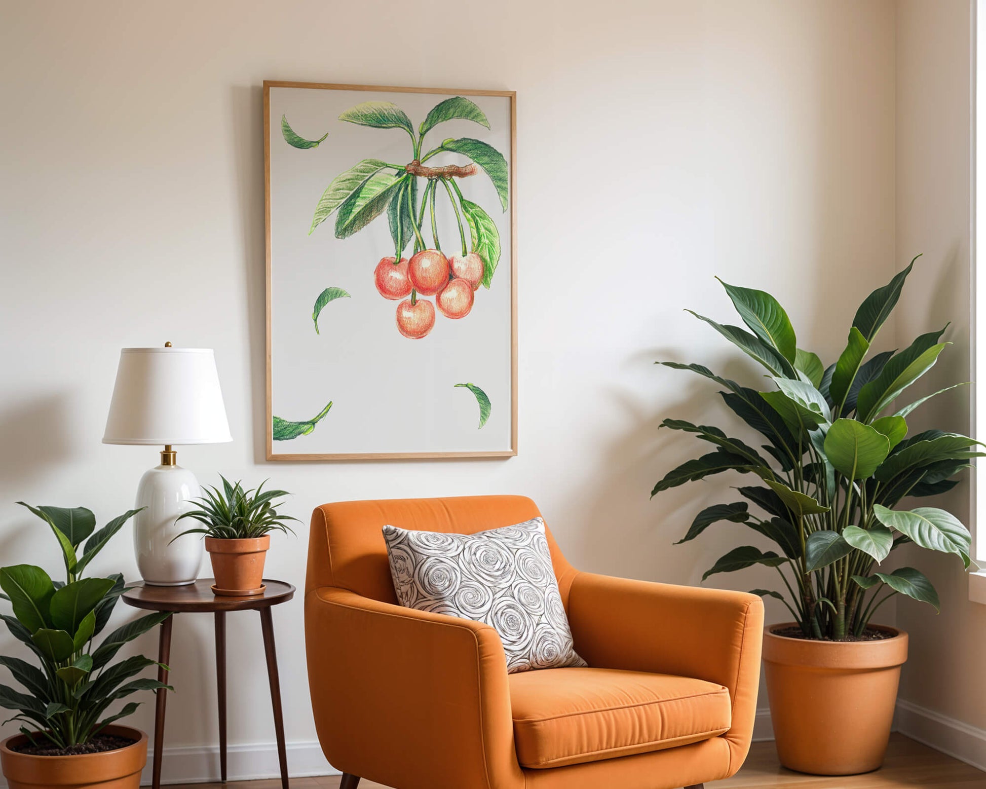 Realistic Illustration of Cherry Branch with Green Leaves