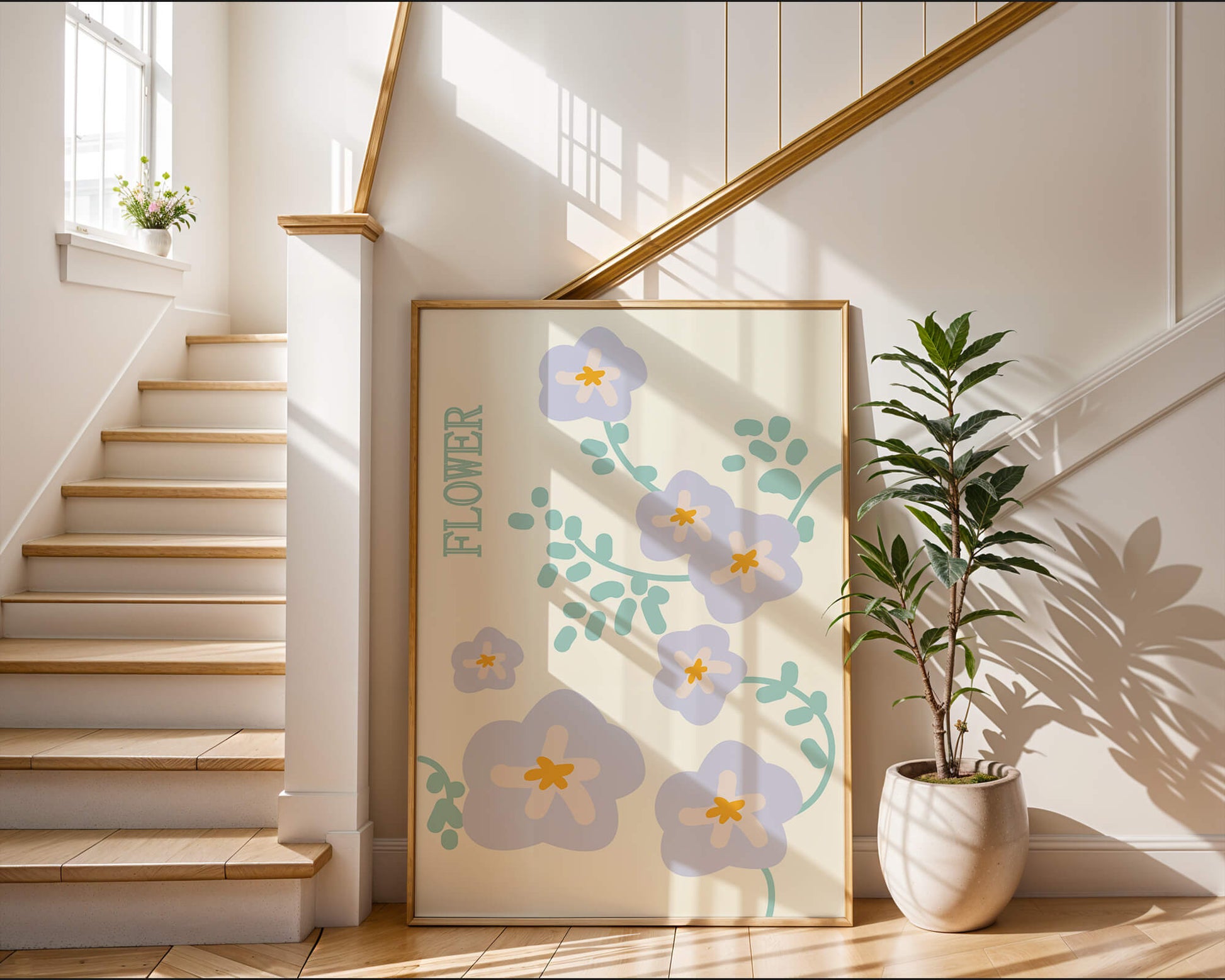 Floral design with pastel flowers and abstract leaves