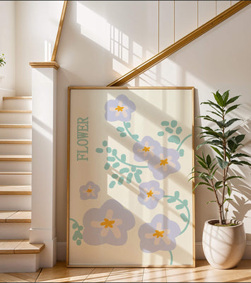 Floral design with pastel flowers and abstract leaves
