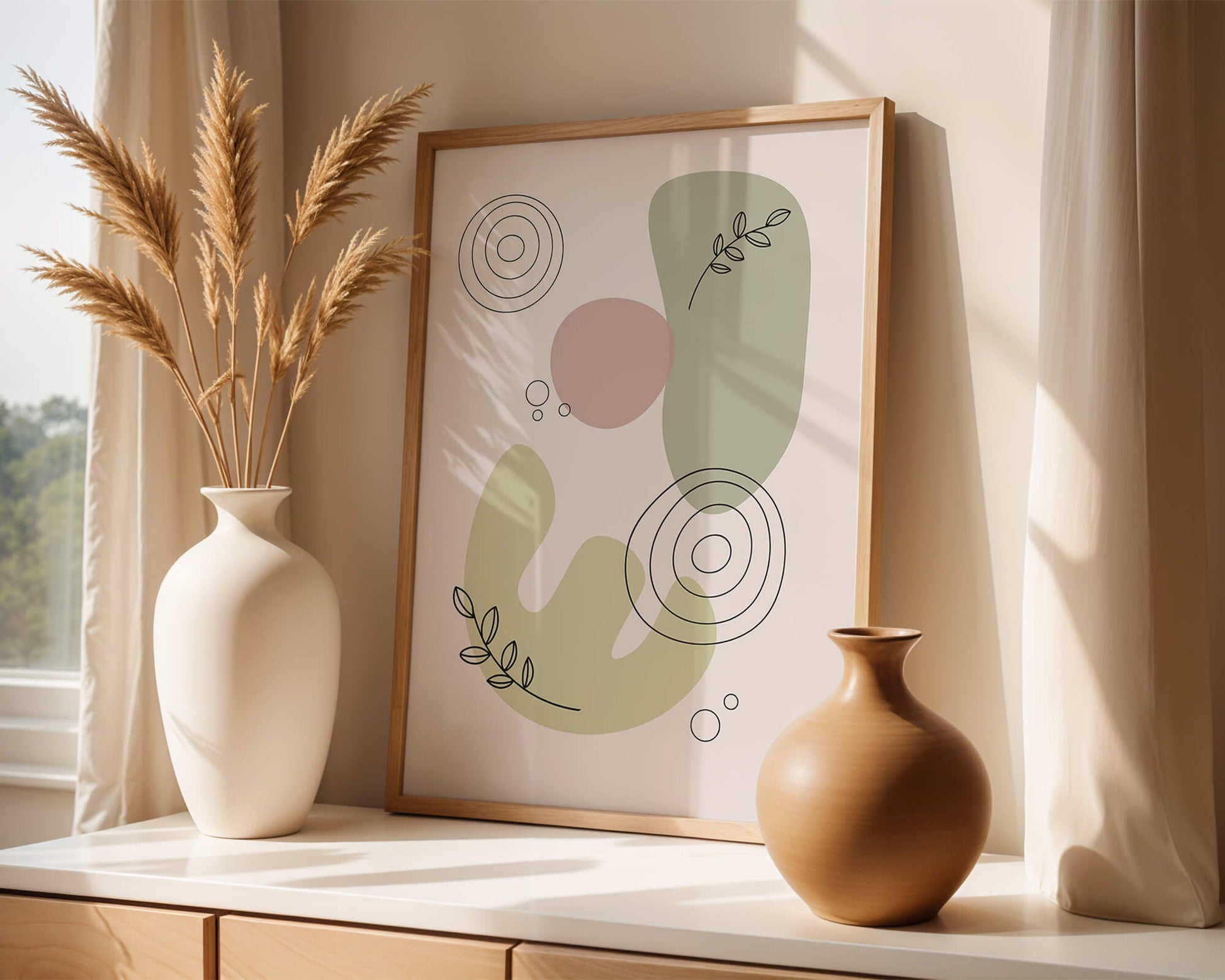 Abstract shapes and leaves in minimalistic design