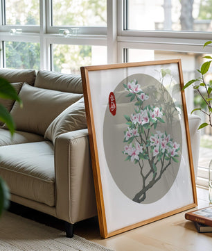 Obra floral delicada con magnolias en flor en estilo oriental