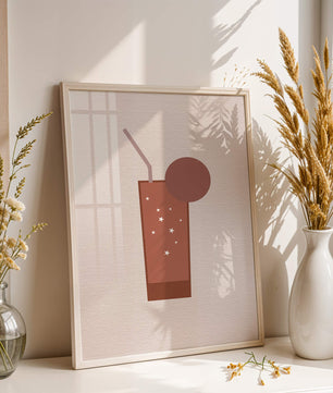 Minimalist Illustration of a Chocolate Drink with Straw and Window Background - Mi tienda
