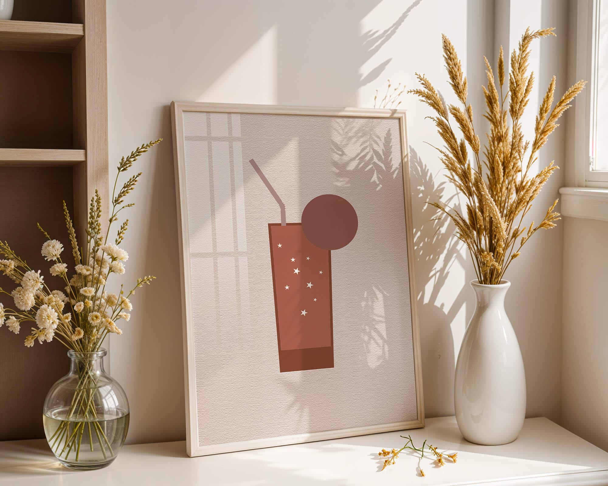 Minimalist Illustration of a Chocolate Drink with Straw and Window Background - Mi tienda