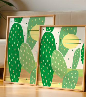 Abstract cactus art with green and yellow elements