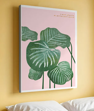 Abstract Botanical Green Leaves On Pink Background - Mi tienda