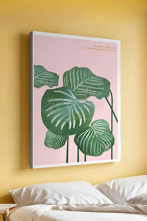 Abstract Botanical Green Leaves On Pink Background - Mi tienda