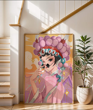 Personaje de anime elegante con atuendo tradicional y detalles dorados