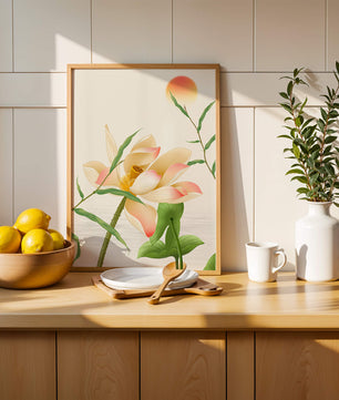 Serene Lotus Flower with Sun in Minimalist Natural Setting - Mi tienda