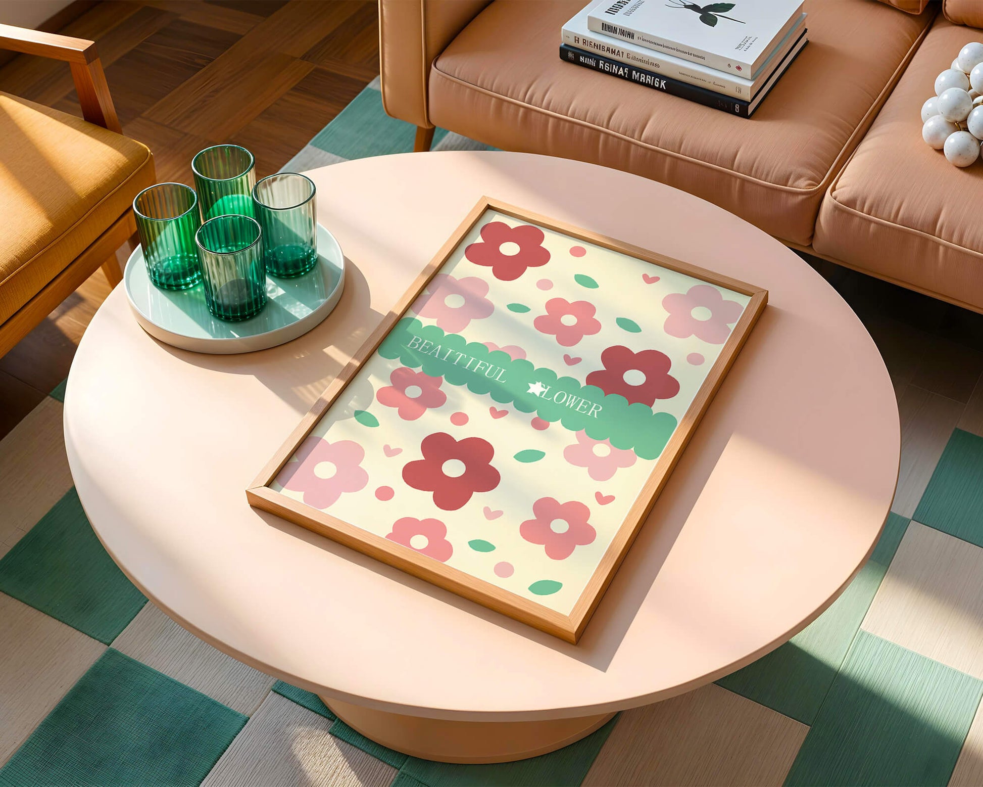 Floral pattern with retro color design and decorative text