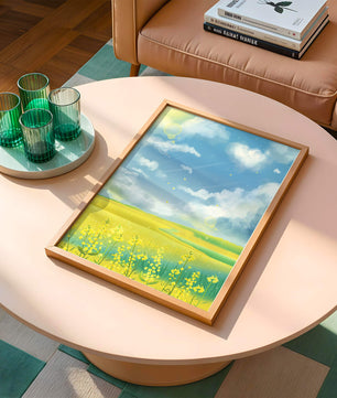 Sunny Meadow with Yellow Flowers and Blue Sky Scenic Art