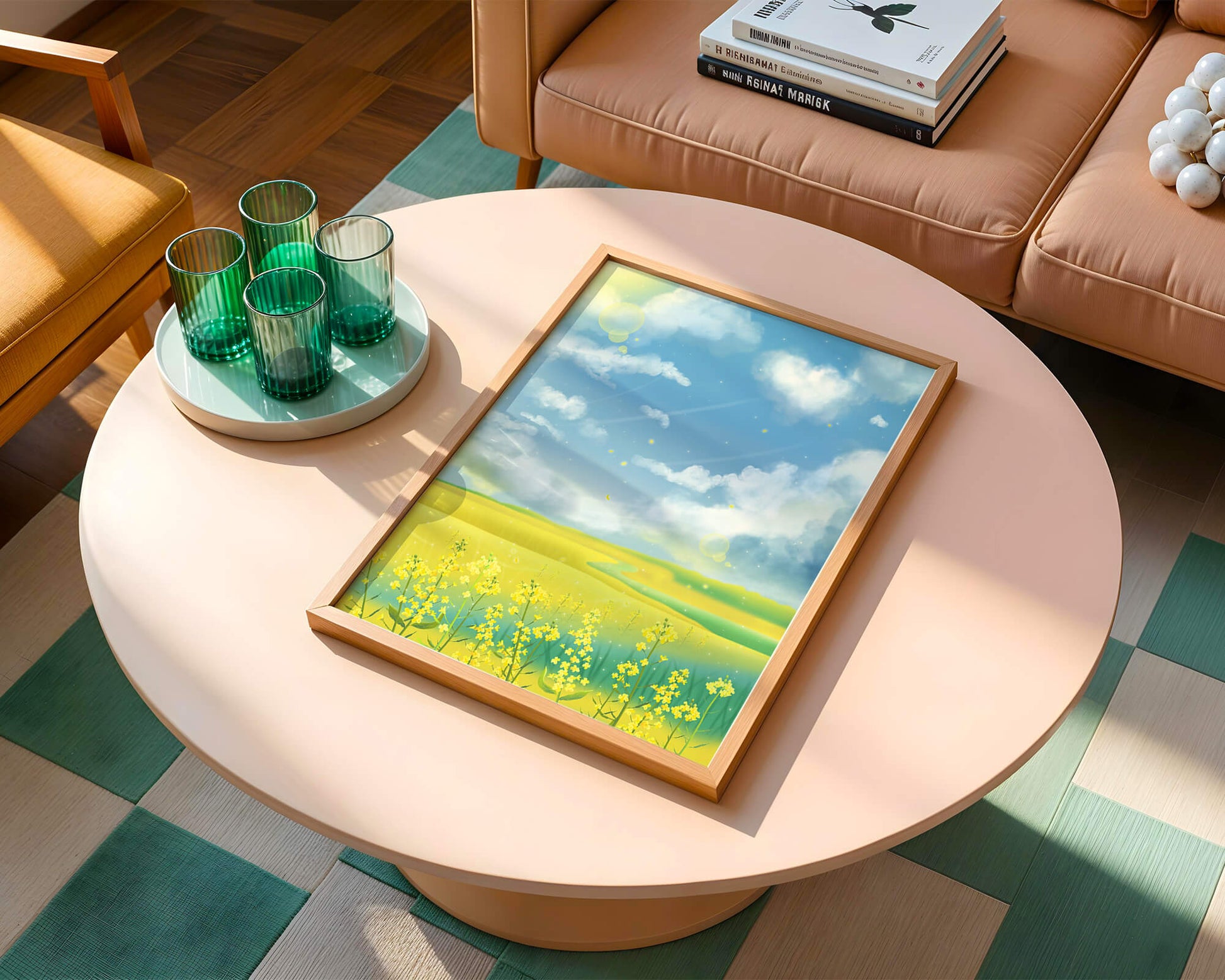 Sunny Meadow with Yellow Flowers and Blue Sky Scenic Art