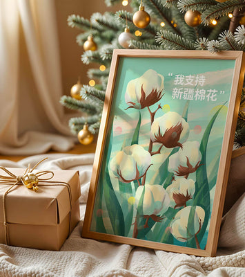 Illustration of cotton plants with supportive text in Chinese