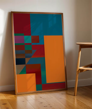 Diseño abstracto geométrico colorido con bloques y tonos audaces
