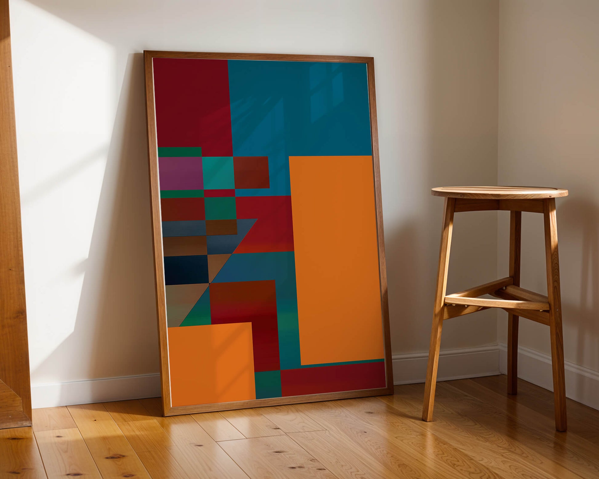 Colorful geometric abstract design with bold blocks and tones