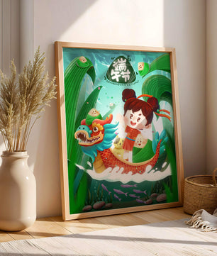 Illustration de la fête des bateaux-dragons avec un enfant et un bateau-dragon