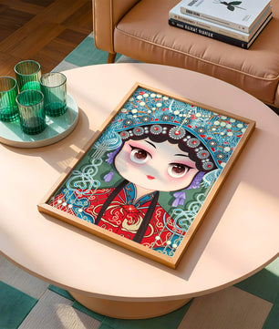 Cute Cartoon Character in Traditional Chinese Clothing with Intricate Headpiece